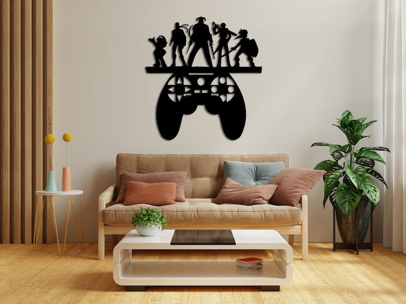 Gamer Wall Art – Stylish Game Controller & Hero Silhouette Decor for Game Rooms