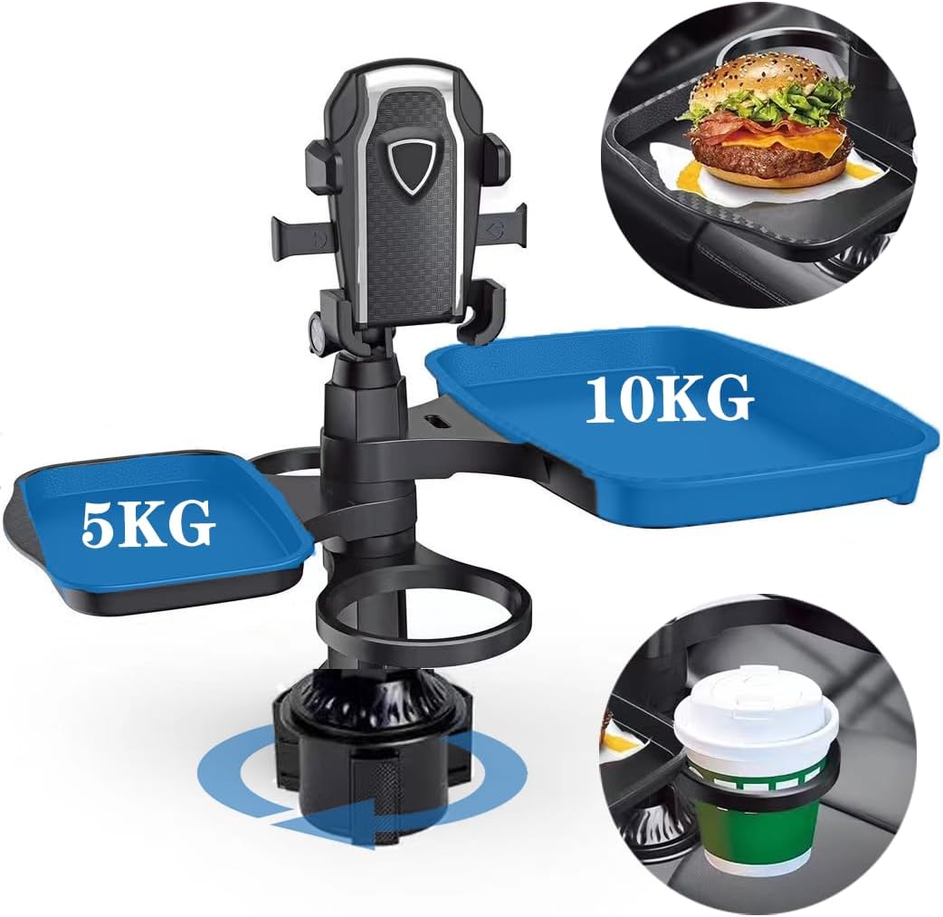 Multifunctional Car Cup Holder Tray with Phone Mount – Adjustable Snack & Drink Organizer