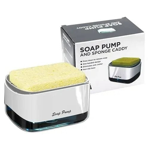 2-in-1 Soap Pump Dispenser with Sponge Holder – Compact Kitchen Sink Organizer for Quick Cleaning