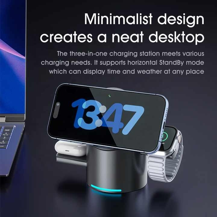 3-in-1 Magnetic Wireless Charging Station for iPhone, AirPods & Apple Watch