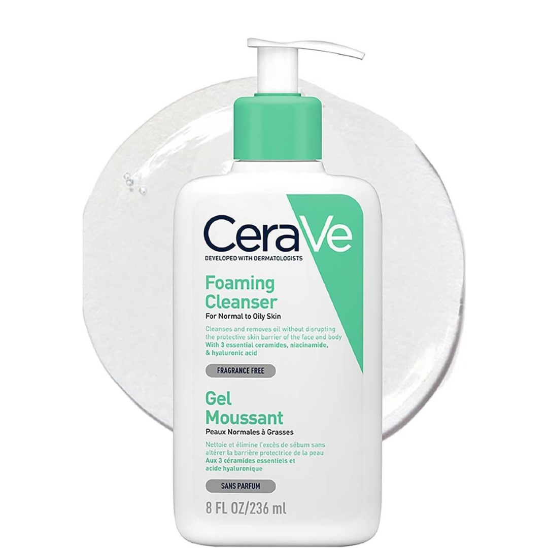 CeraVe Foaming Facial Cleanser for Normal to Oily Skin – 8 oz | Niacinamide & Hyaluronic Acid