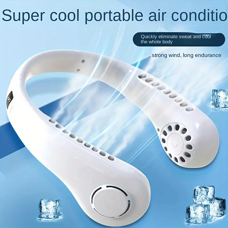 White Neck Fan with 360° Rotation, 5-Speed & Long Battery Life