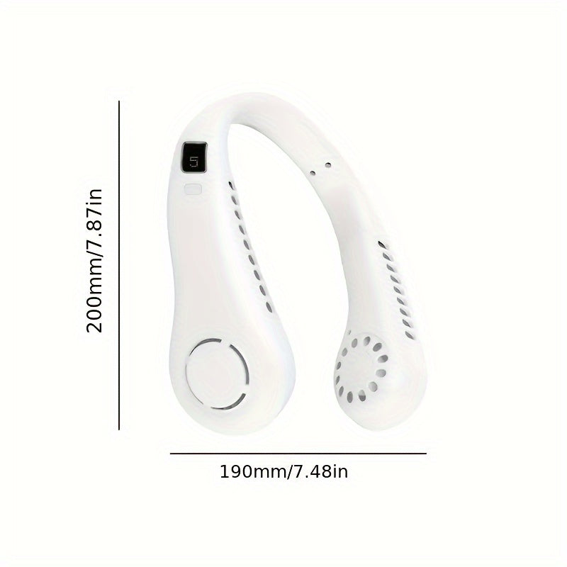 White Neck Fan with 360° Rotation, 5-Speed & Long Battery Life