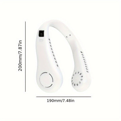 White Neck Fan with 360° Rotation, 5-Speed & Long Battery Life