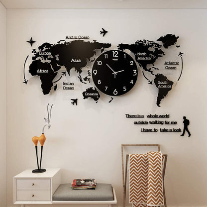 World Map Wall Clock – Travel Inspired Modern Decor for Living or Dining Room