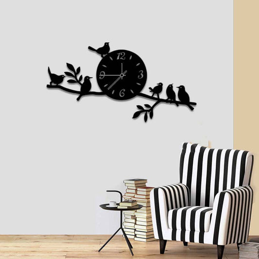 Modern Wall Clock with Birds Design for Living Room & Home Decor