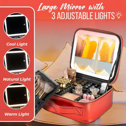 LED Makeup Bag with Mirror & Adjustable Dividers – Portable Cosmetic Organizer Case