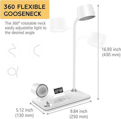Multifunctional Desk Lamp with Clock, Wireless Charger & Adjustable Gooseneck