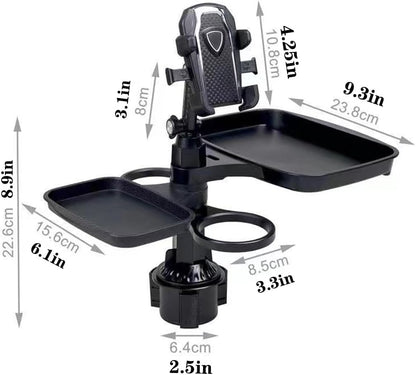Multifunctional Car Cup Holder Tray with Phone Mount – Adjustable Snack & Drink Organizer