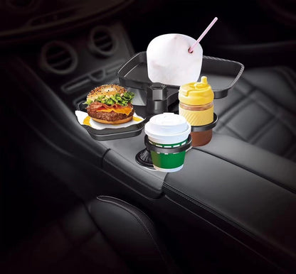 Multifunctional Car Cup Holder Tray with Phone Mount – Adjustable Snack & Drink Organizer