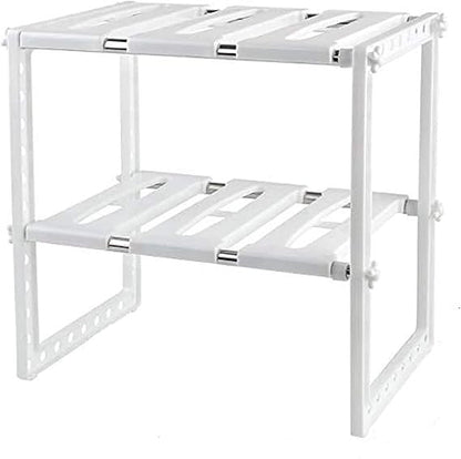 Adjustable Under Sink Organizer Rack – 2-Tier Expandable Shelf for Kitchen or Bathroom Storage