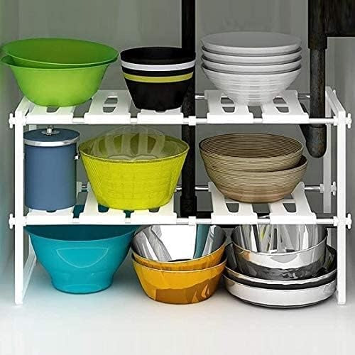 Adjustable Under Sink Organizer Rack – 2-Tier Expandable Shelf for Kitchen or Bathroom Storage