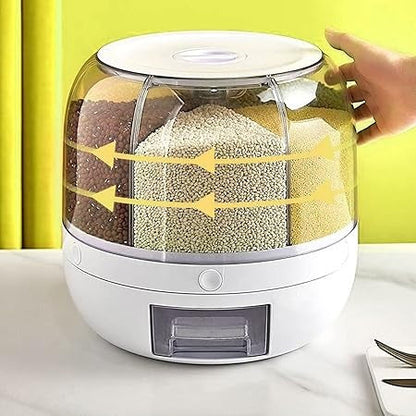 Rotating Cereal & Grain Dispenser – 6-Grid Dry Food Storage Box with One-Button Output Design