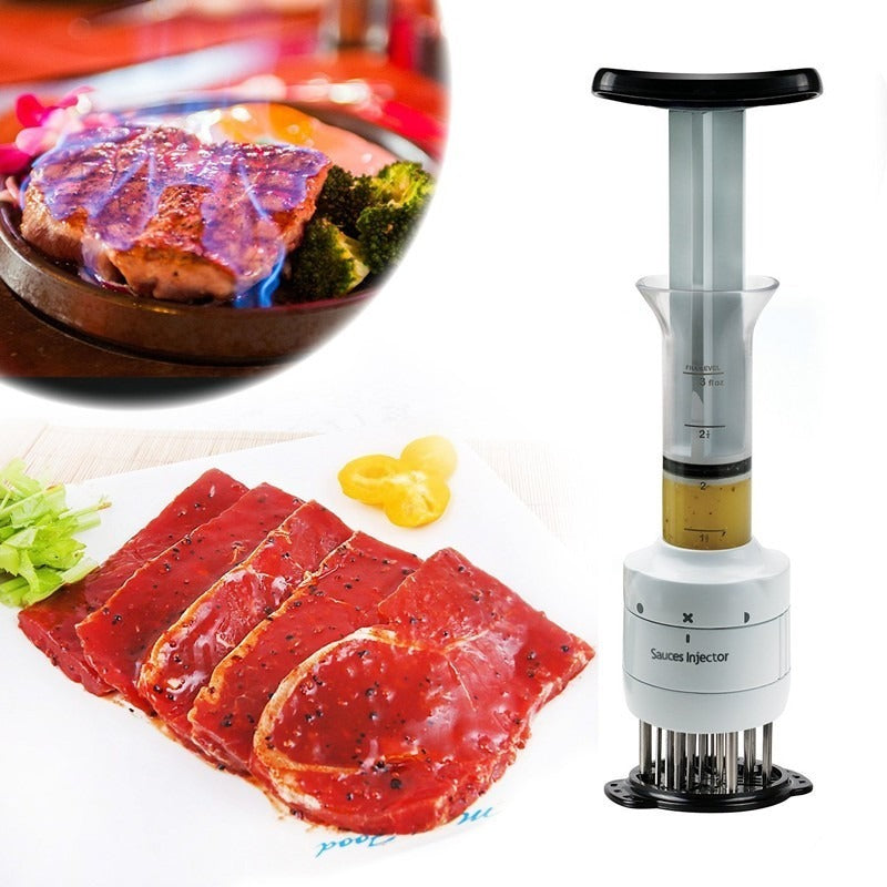 2-in-1 Meat Tenderizer and Marinade Injector – Stainless Steel Blades for Juicy, Flavorful Cooking