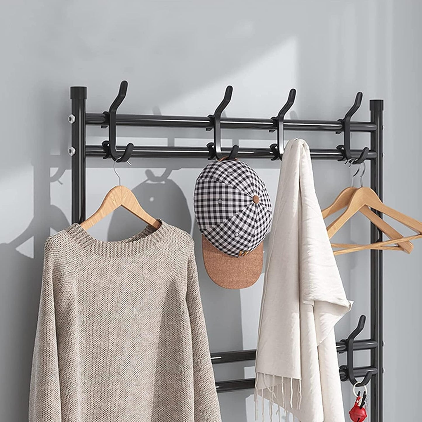 • Modern Design: Sleek and elegant 5-tier shoe and hat rack with hanging hooks for a clean and organized