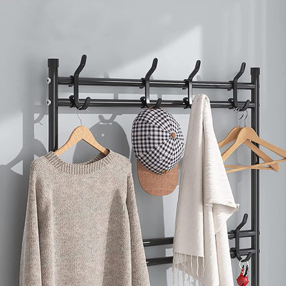 • Modern Design: Sleek and elegant 5-tier shoe and hat rack with hanging hooks for a clean and organized