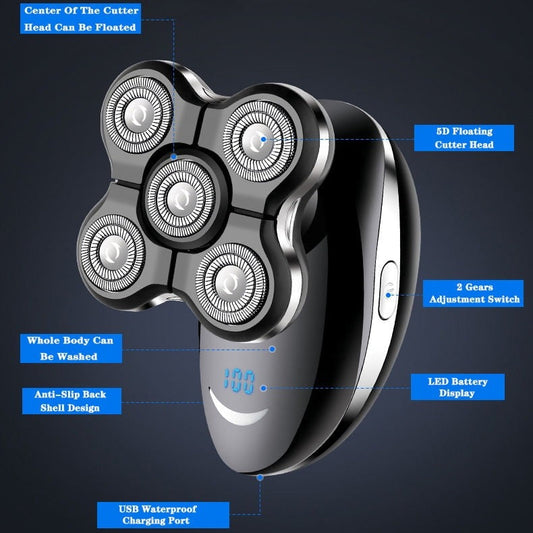 5-in-1 Electric Rotary Shaver Grooming Kit – Rechargeable Head, Beard & Face Care Set for Men