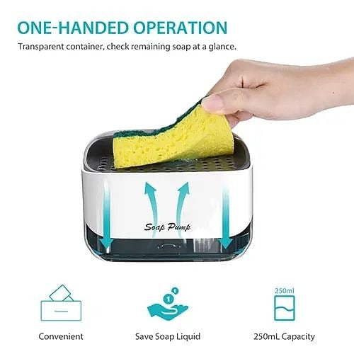 2-in-1 Soap Pump Dispenser with Sponge Holder – Compact Kitchen Sink Organizer for Quick Cleaning
