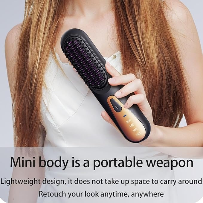 Mini Hair Straightening Brush – Portable Fast-Heating Styling Tool for Smooth, Sleek Hair