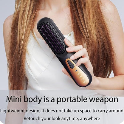 Mini Hair Straightening Brush – Portable Fast-Heating Styling Tool for Smooth, Sleek Hair