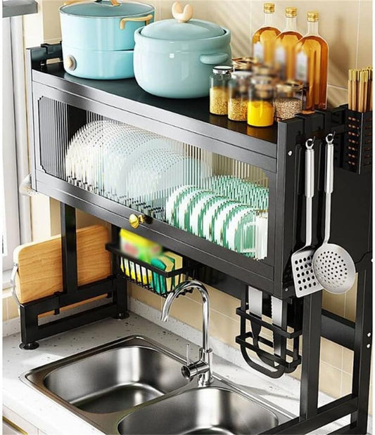 Multi-Layer Kitchen Dish Rack Organizer – Over Sink Storage Shelf with Utensil Holders