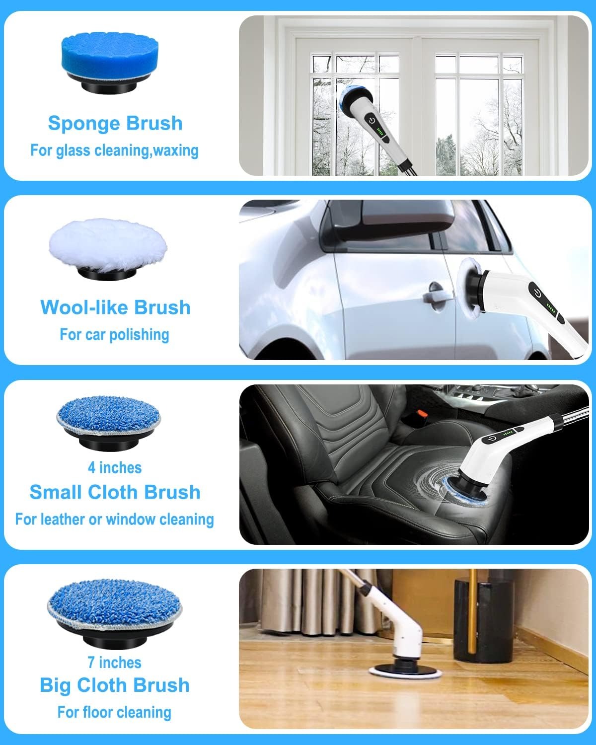 9-in-1 Electric Cleaning Brush Set for Car, Floor, Glass & Leather Surfaces