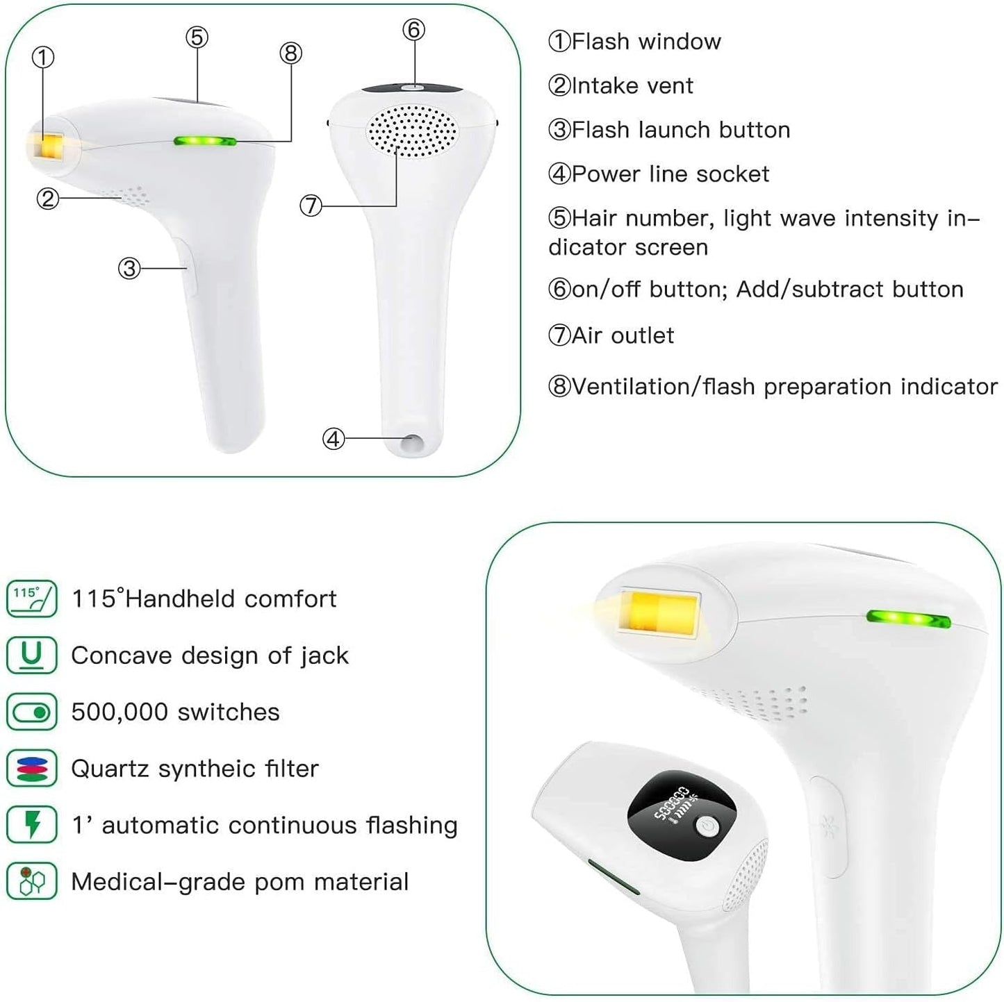 IPL Laser Hair Removal Device for Women & Men – Painless At-Home Permanent Hair Remover