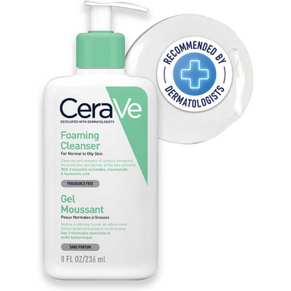 CeraVe Foaming Facial Cleanser for Normal to Oily Skin – 8 oz | Niacinamide & Hyaluronic Acid