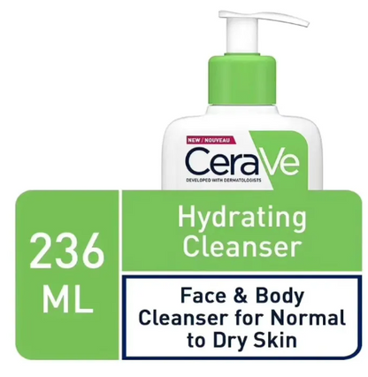 CeraVe Hydrating Cleanser for Normal to Dry Skin – Fragrance-Free Face & Body Wash (8 oz / 236ml)