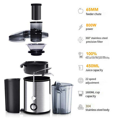 Stainless Steel Juice Extractor – High-Speed Electric Juicer for Fresh Fruits & Vegetables