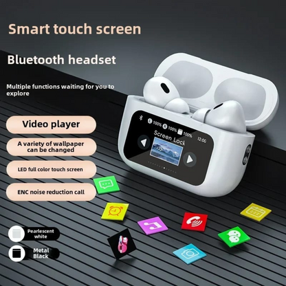 Smart Touchscreen Bluetooth Earbuds with LED Display & Video Player Case